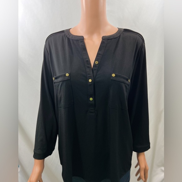 Anne Klein Black Blouse with Gold Logo Buttons Size: XL Great Condition! - Picture 2 of 8